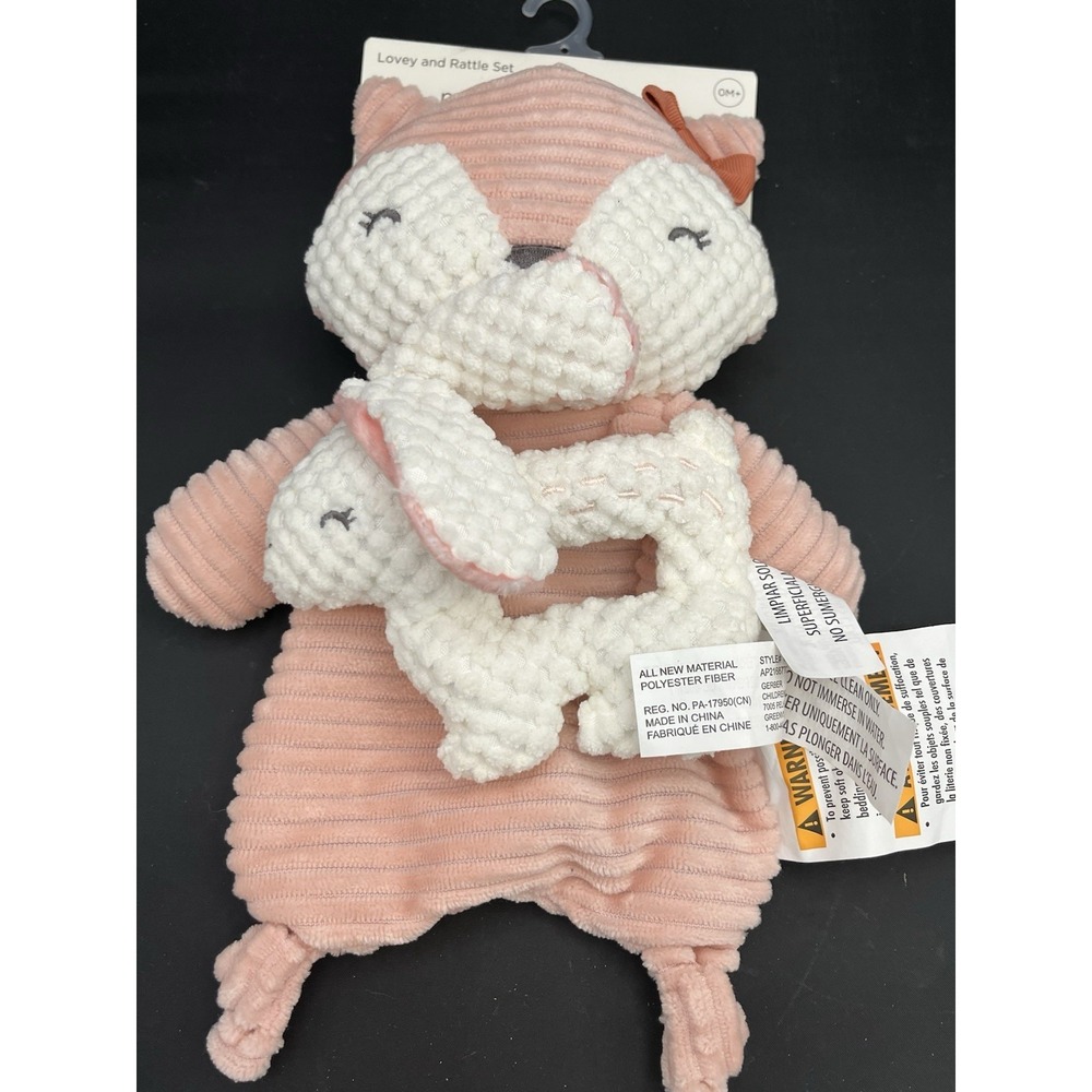 Modern Moments by Gerber Pink Fox Lovey Rattle with Bunny Plush Stuffed Toy NWT